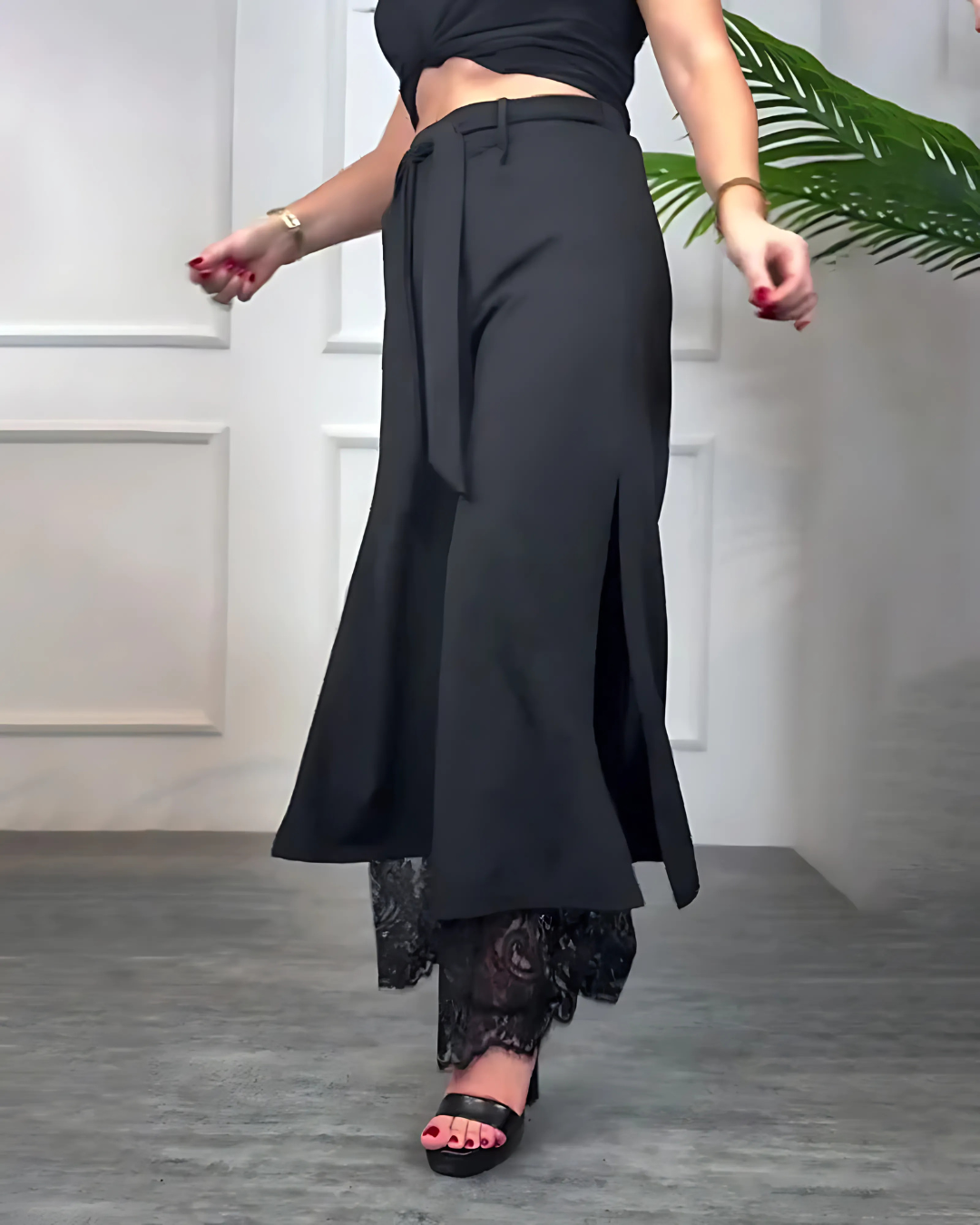 Pantalón de Lino con Bordado Floral Elegante