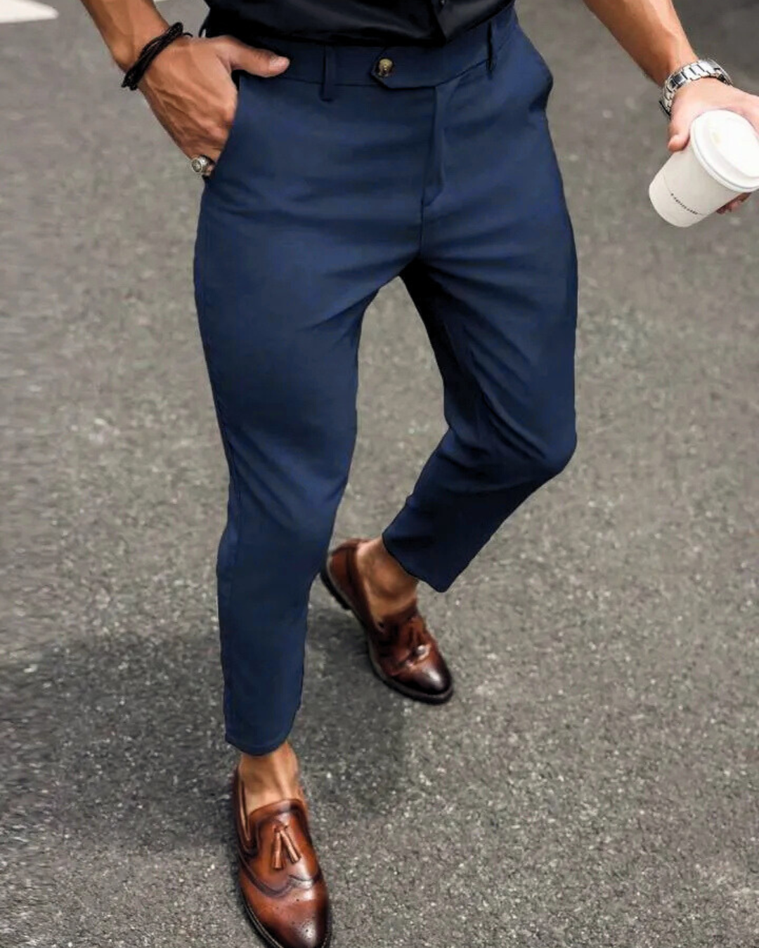 Pantalón de Corte Recto con Tejido Elástico para Hombre